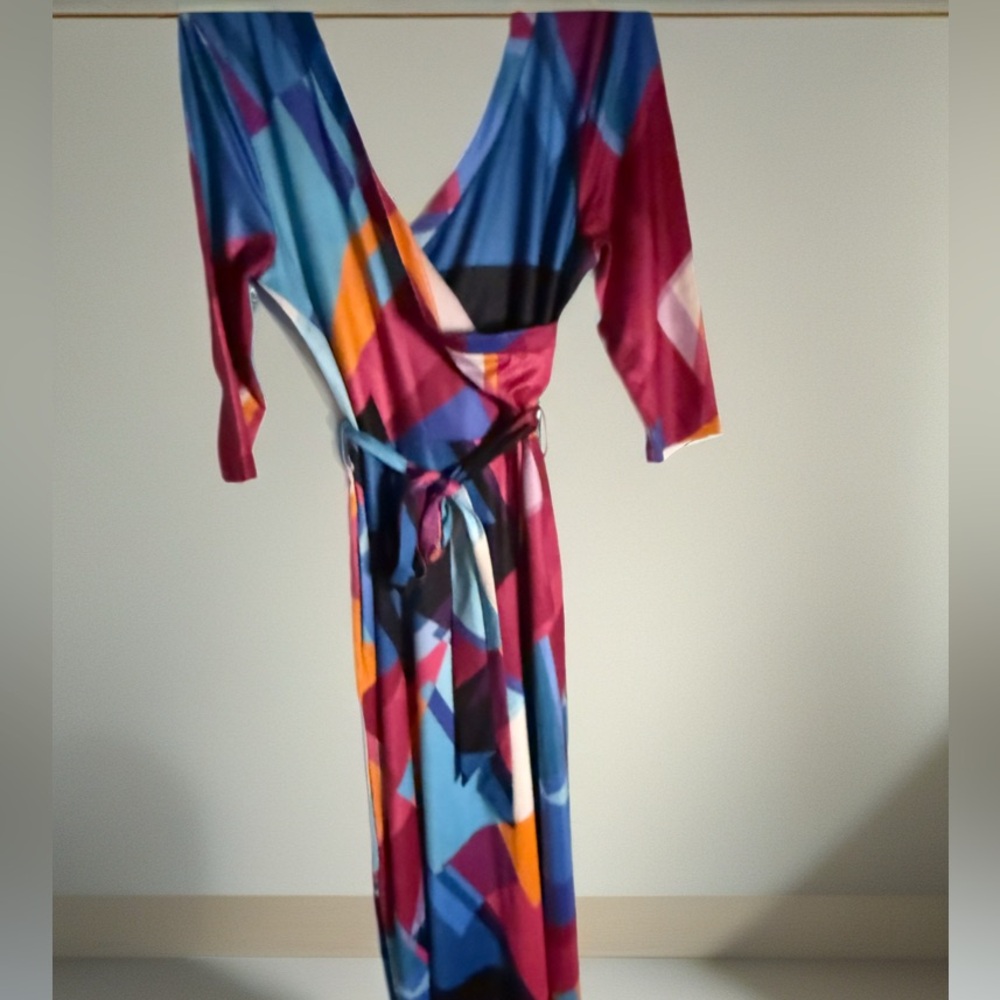 Colorful Geometric Wrap Dress